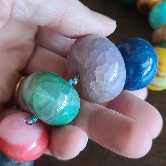 Vintage LUC 925 Sterling Silver Hardware Polished Stone Beaded Necklace - Picture 8 of 12